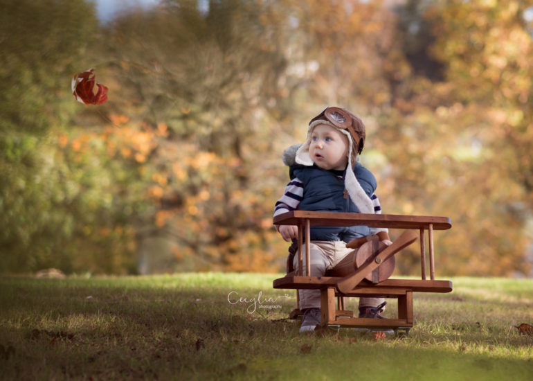 a small baby on the plane in the park