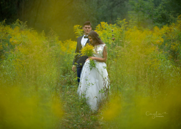 just married in forest